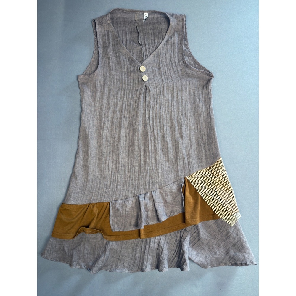Misslook Sleeveless Dress Medium Brown‎ Beige Ruffle Hem Boho Casual
